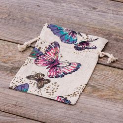 Säckchen à la Leinen mit Druck 13 x 18 cm - naturfarbe / Schmetterling Beutel mit aufdruck