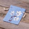 Säckchen à la Leinen mit Druck 10 x 13 cm - naturafarbe / blaue Blumen Leinensäckchen
