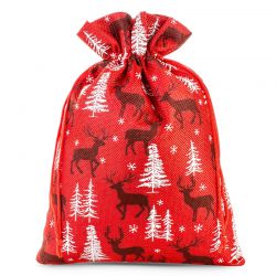 Jutesäckchen 26 cm x 35 cm - rot / Rentier Weihnachtsbeutel