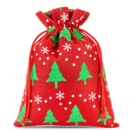 3 St.Stoff Säckchen Beutel,Geschenke verpacken Weihnachtsmotiv Tannenbaum Kerze 