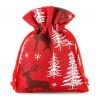 Jutesäckchen 8 x 10 cm - rot / Rentier Weihnachtsbeutel