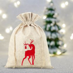 Jutesäckchen 30 cm x 40 cm - Weihnachten - Hirsch Gelegenheit Beutel
