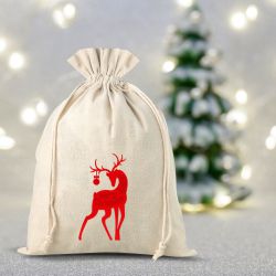 Säckchen à la Leinen 30 x 40 cm - Weihnachten - Hirsch Gelegenheit Beutel