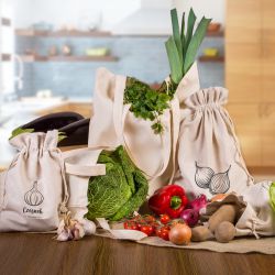 À la Leinensäckchen für gemüse (3 stk.) und Einkaufstaschen aus Baumwolle (2 Stk.) Einkaufstaschen mit Griffen