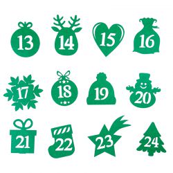 Selbstklebende Zahlen 1-24 - grün MIX Weihnachten