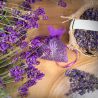 Organzabeutel 7 x 9 cm - dunkelviolett mit Druck Lavendel Lavendelbeutel