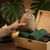 Jutebeutel im Set für Home-Wellness und Massage.