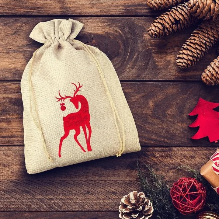 Jutesäckchen 30 cm x 40 cm - Weihnachten - Hirsch Jutesäckchen