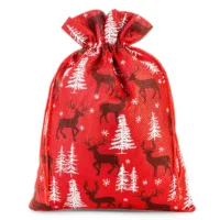 Jutesäckchen 30 x 40 cm - rot / Rentier Weihnachtsbeutel