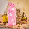 Säckchen à la Leinen mit Druck 16 x 37 cm - naturfarbe / rosa Blüten Rosa Beutel