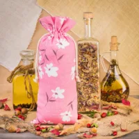 Säckchen à la Leinen mit Druck 16 x 37 cm - naturfarbe / rosa Blüten Rosa Beutel