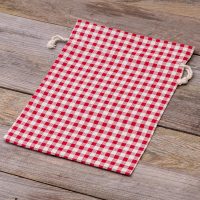 Säck à la Leinen mit Druck 30 x 40 cm - naturfarbe / rotes Gitter Leinensäcke