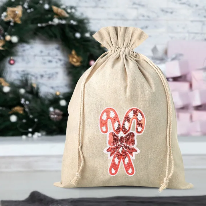 Säckchen à la Leinen 30 x 40 cm - Weihnachten, Lutscher Beutel mit aufdruck