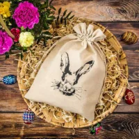 Säckchen à la Leinen 26 x 35 cm mit Aufdruck - Kaninchen Leinensäckchen
