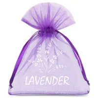 Organzabeutel 10 x 13 cm - dunkelviolett mit Druck (Lavendel) Dunkelviolette Beutel