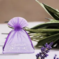 Organzabeutel 10 x 13 cm - dunkelviolett mit Druck (Lavendel) 2 Kleine Beutel 10x13 cm