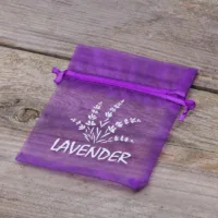 Organzabeutel 10 x 13 cm - dunkelviolett mit Druck (Lavendel) Organzasäckchen