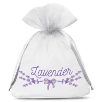Organzabeutel 10 x 13 cm - weiß mit Druck (Lavendel) Kleine Beutel 10x13 cm