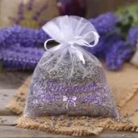 Organzabeutel 10 x 13 cm - weiß mit Druck (Lavendel) Weiße Beutel