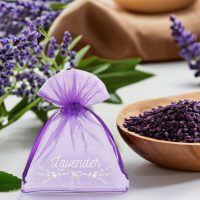 Organzabeutel 9 x 12 cm - dunkelviolett mit Druck (Lavendel) 2 Lifehack - smarte Ideen