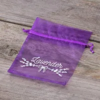Organzabeutel 9 x 12 cm - dunkelviolett mit Druck (Lavendel) 2 Lavendelbeutel