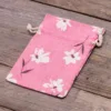 Säckchen à la Leinen mit Druck 13 x 18 cm - naturfarbe / rosa Blüten Auf Reisen