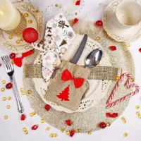 Jutesäckchen für Besteck 11 x 14 cm + Schleifen mit Sicherheitsnadel + Serviettenringe Alle Produkte