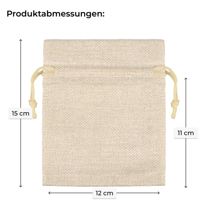Abmessungen kleiner Stoffbeutel 12x15 cm mit Kordelzug Grafik