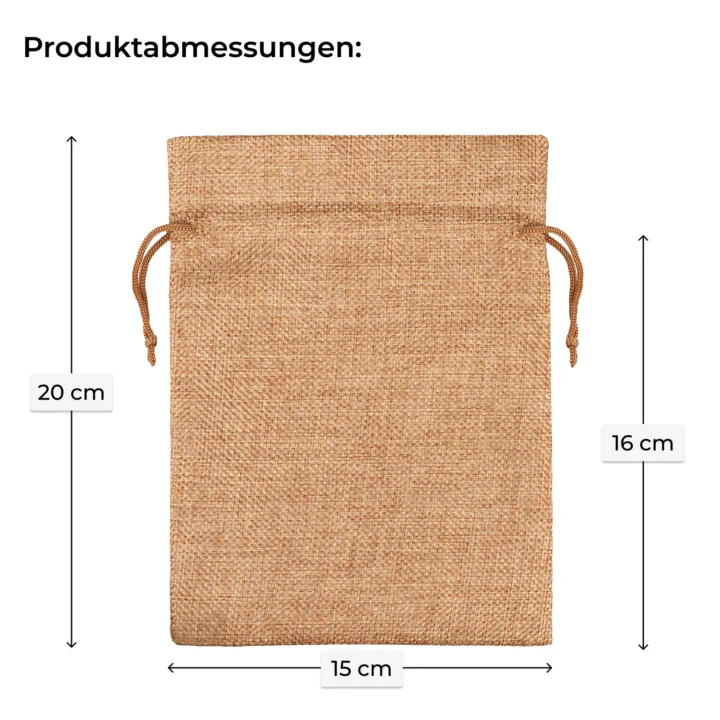 Produktabmessungen Baumwollsäckchen 15x20cm mit Kordelzug Maßangaben