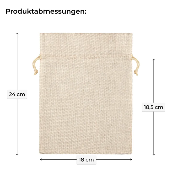Produktabmessungen Jutesäckchen 18x24 cm mit Kordelzug Detailansicht
