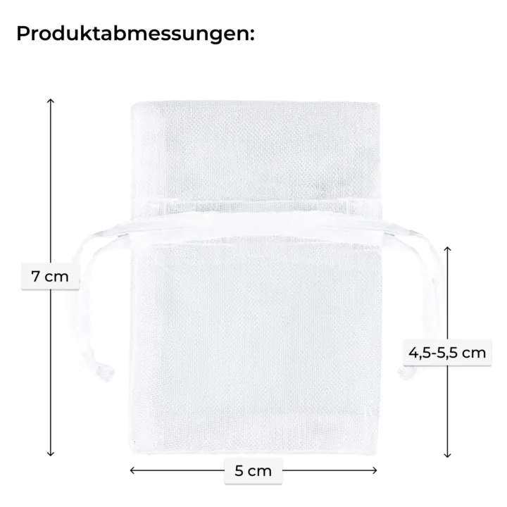 Maße für kleine weiße Organzasäckchen 5x7 cm zur Orientierung