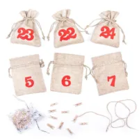 Adventskalender Jutebeutel 11 x 14 cm - Naturfarbe + rote Zahlen Weihnachtsbeutel