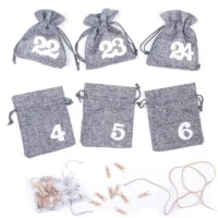 Adventskalender Jutesäckchen 12 x 15 cm - graue + weiße Zahlen Weihnachtsbeutel