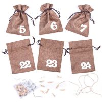 Adventskalender Jutesäckchen 13 x 18 cm – naturdunkel + weiße Zahlen Weihnachtsbeutel