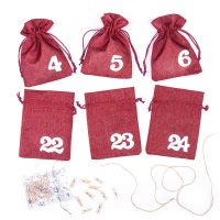 Adventskalender Jutesäckchen 13 x 18 cm - dunkelrot + weiße Zahlen Weihnachtsbeutel