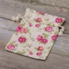 Säckchen à la Leinen mit Druck 13 x 18 cm - naturfarbe / Rosen Leinensäckchen