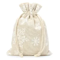 Säckchen à la Leinen mit Druck 15 x 20 cm - naturfarbe / Schnee Weihnachtsbeutel
