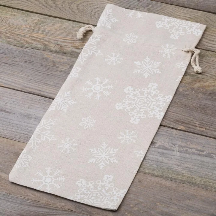 Säckchen à la Leinen mit Druck 16 x 37 cm - naturfarbe / Schnee Leinensäckchen