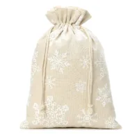 Säck à la Leinen mit Druck 26 x 35 cm - naturfarbe / Schnee Weihnachtsbeutel