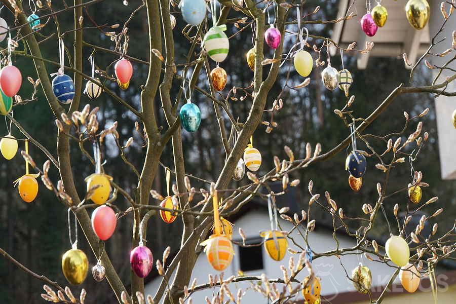 Dekorative Ostereier an einem Baum - Osterdekoration zum Selbermachen