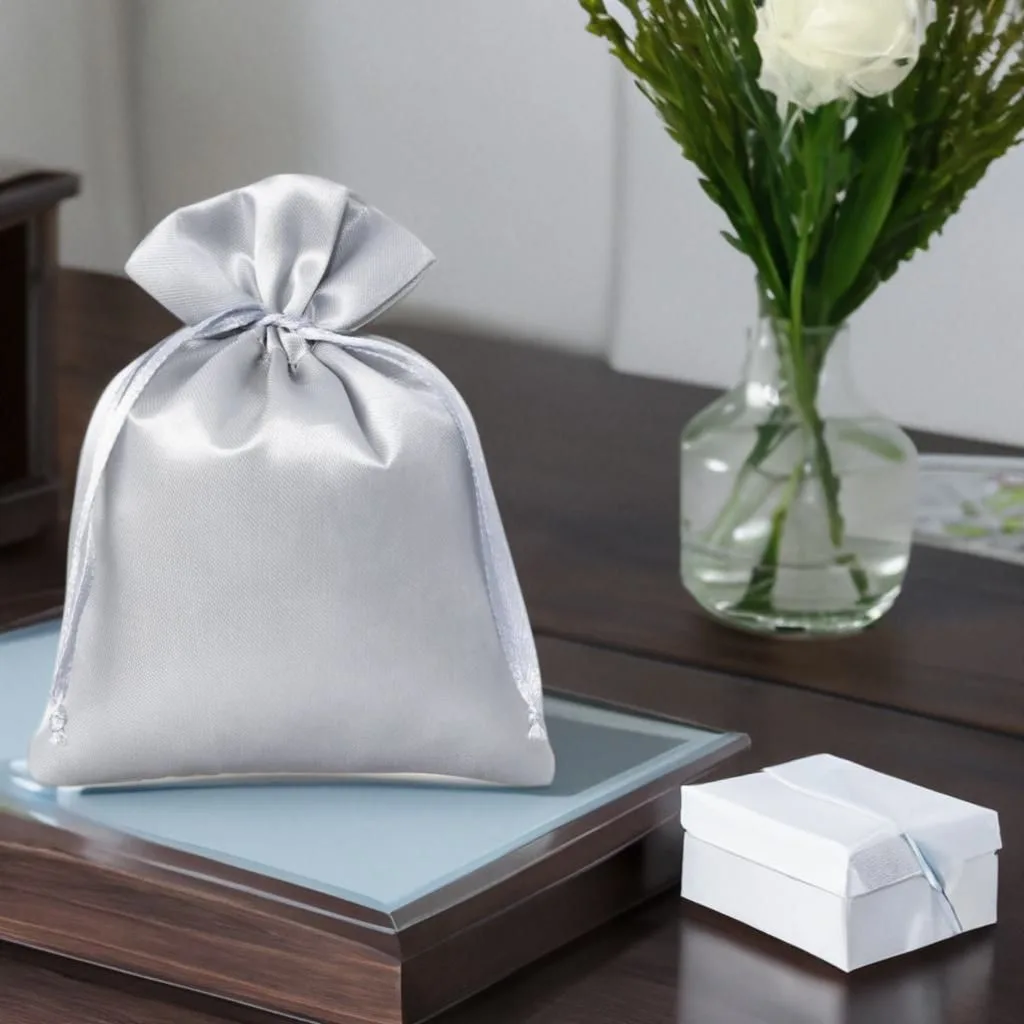 Satin Beutel in Silber als elegante Verpackung