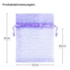 Lilafarbenes Organzasäckchen 10x13 cm – Abmessungen für größere Geschenke und Dekoration.