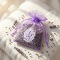 Lila Organzasäckchen als Duftsäckchen für getrockneten Lavendel