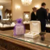 Organzasäckchen als elegante Schmuckverpackung auf der Theke beim Juwelier