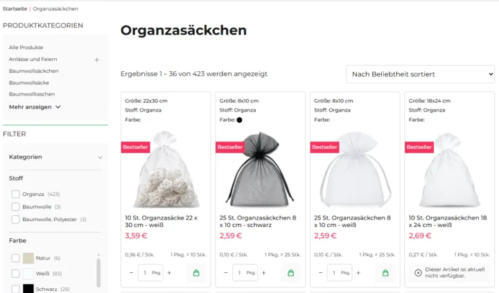 Organza-Säckchen - verschiedene Größen und Farben